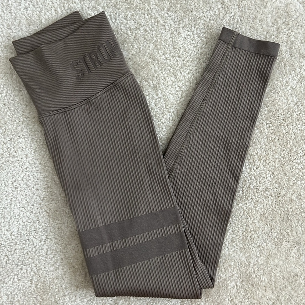 Stronger High Waisted Ribbed Seamless Leggings - Olive Green